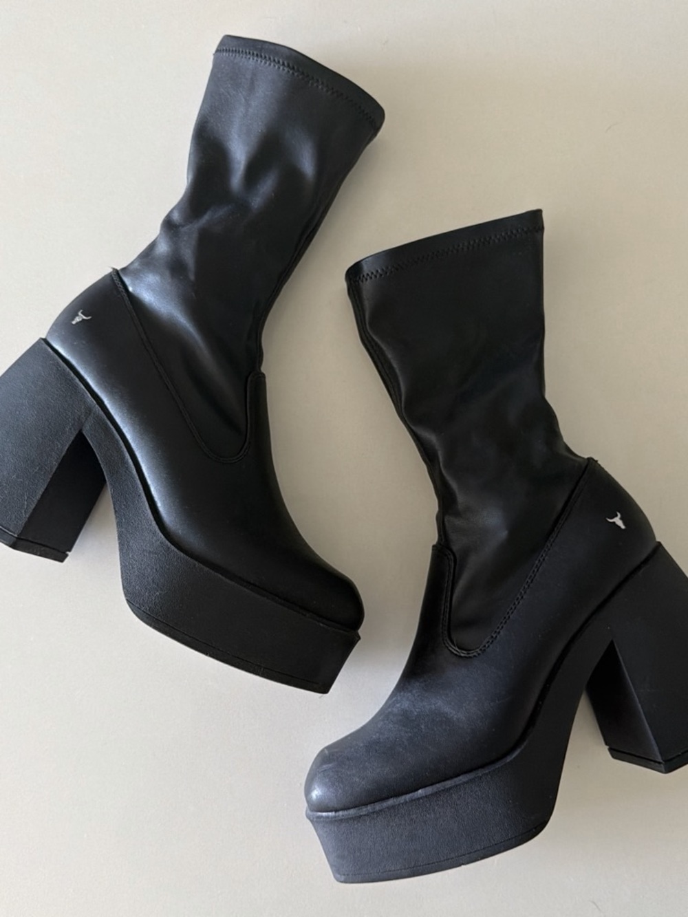 Windsor Smith Black Platform Mid-Calf Block Heel Boots